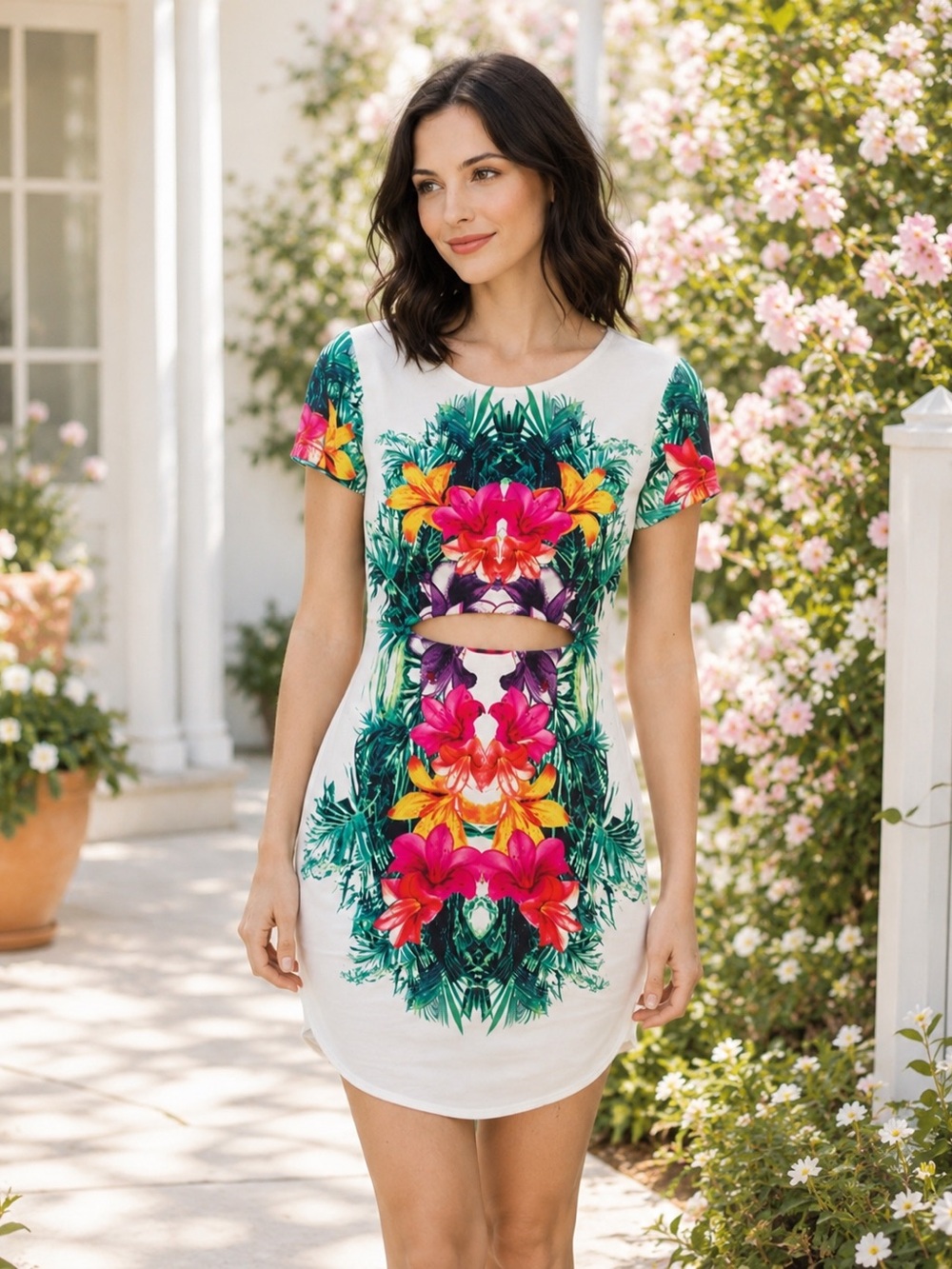 Forever 21 White Floral Short Sleeve Mini Dress